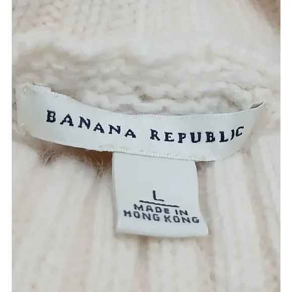 Banana republic womens large soft wool angora cable knit sweater cream ivory - Picture 6 of 7